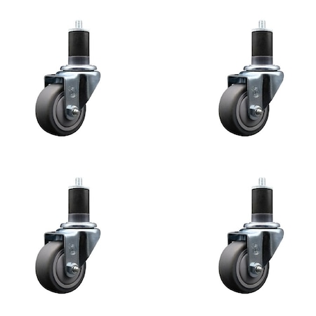 Service Caster 3'' Thermoplastic Rubber Wheel Swivel 1-5/8'' Expanding Stem Caster Set, 4PK SCC-EX20S314-TPRB-158-4